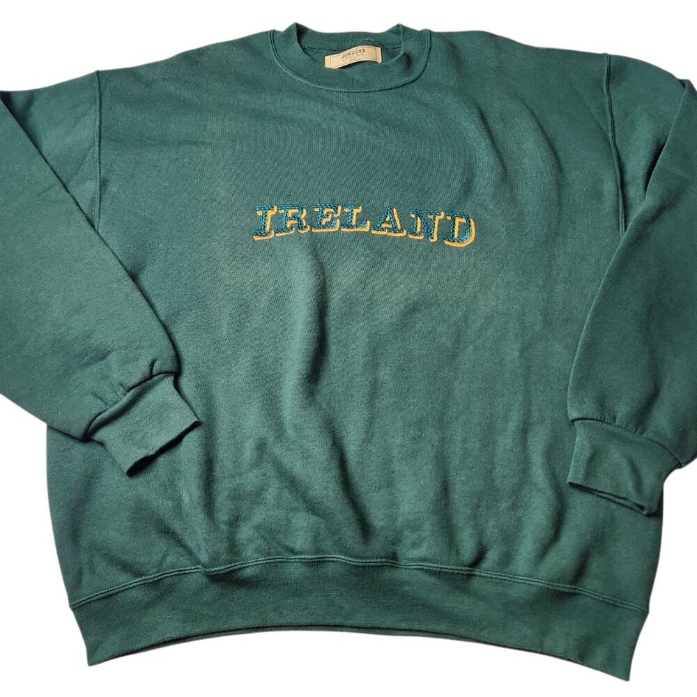 Vintage Irish Sweatshirt Men's Large Green Embroidered Sweatshirt Jerzees Y2K
